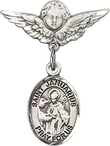 Детски икона Jewels Мания за талисман на Светия Януария и пин Ангел с крила | Детски икона от Сребро с талисман Свети Януария и