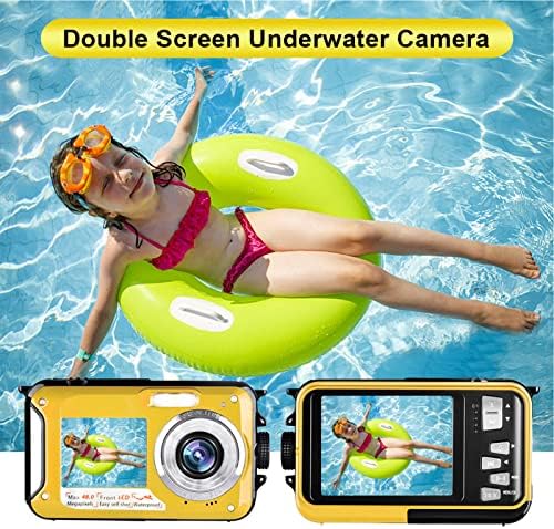 Водоустойчива Камера Компактни Подводни Камери 48MP 2.7 K Full HD Видео, 10 ФУТА Селфи С Два Екрана Лека Водоустойчив Цифров Фотоапарат за Подводно Плуване Жълт