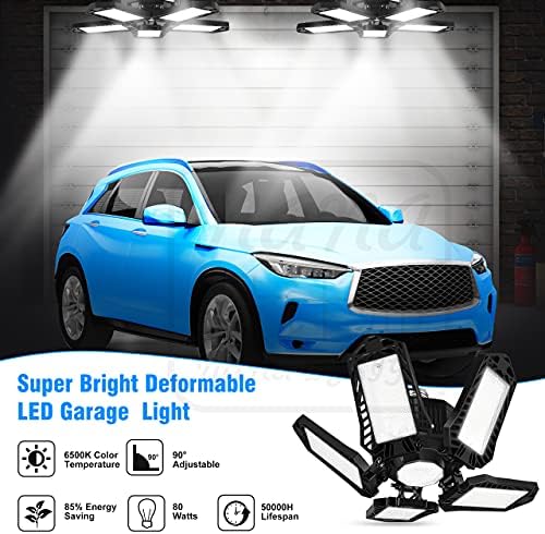 SEEWOON LED Garage Светлини 2 опаковки 8000 LM, Суперяркие led крушки E26 мощност 80 W, Регулируема с 5 + 1 Листни led лампи за