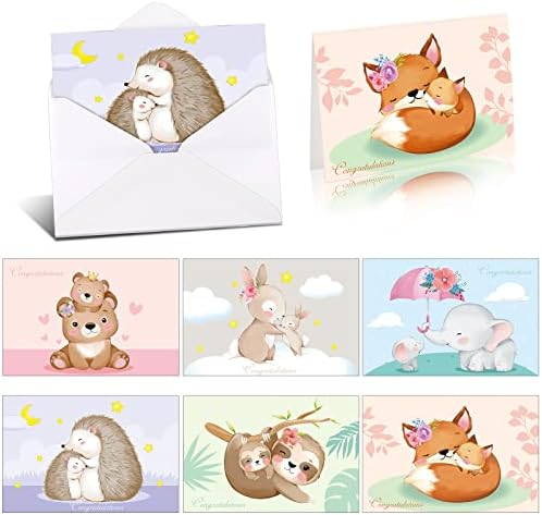 24 Опаковки, Нови детски пощенски картички, Поздравителни картички с конвертами, 6 Дизайни, Скъпа детска картичка с животни за детската