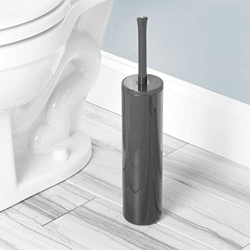 mDesign Сверхтонкая Компактен, свободно стояща Пластмасова четка за тоалетна и държач за съхранение и организация баня - Модерен,