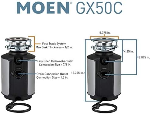 Moen GX50C Подготвям Серия 1/2 л. С. За премахване на отпадъци с непрекъснато подаване с шумопотискане, захранващия Кабел в комплект,