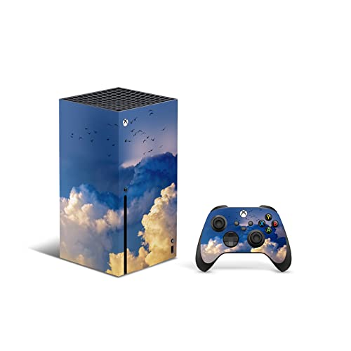 ZOOMHITSKINS, който е съвместим за Xbox Series X Кожа, Корица Series X Skin, Синьо небе, Бели облаци, Птици, Издръжлив и лесен,