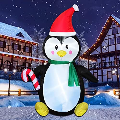 Надуваеми коледна украса Poptrend 5-крак Надуваем Penguin– Надуваеми играчки за Коледната двор с ярки led коледни гирлянди – Чалнат,