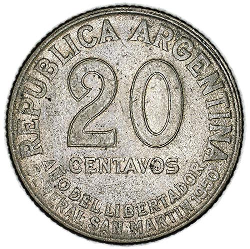 1950 АР Аржентина Удвояване на Обв Хосе Сан Мартин 20 Centavos Много Добре
