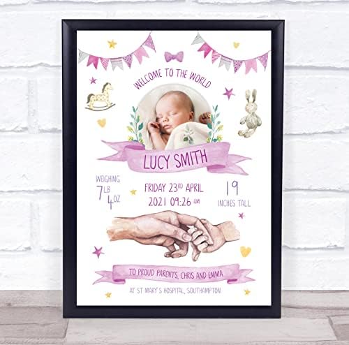 Розова Картина Подробности За Раждането На Ново Бебе В Памет На Кръщението В Детската Подарък Принт