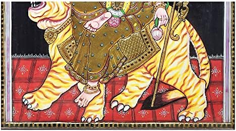 Екзотична Индия 19 x 23 Картина на Богинята Аштабхуджа Дурга Танджоре | Традиционните Цветове С 24-Каратово злато | Тиково Дърво