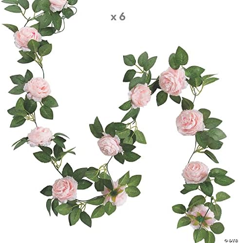 Изкуствени цветя венец от божури - 6 фута | Полиестер - Розово-Зелено | 6 броя