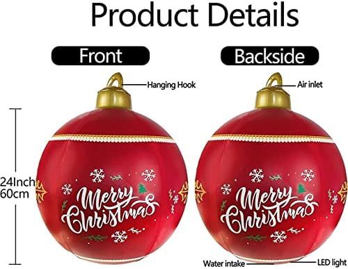 Коледна украса PIFUDE 60 см Открит Коледен Надуваем Декоративен PVC топка Коледен Голяма Топка Украсата на Елхата Открит играчка