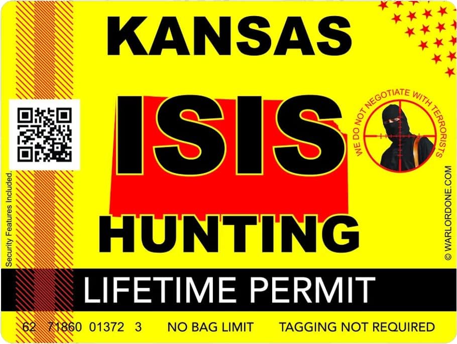 Стикер с виза за лов на терористи ИГИЛ щата Канзас, залепващ Винил Стикер KS - C2949 - стикери Размер 6 инча или 15 см