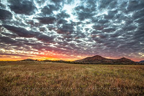 Снимка на Great plains, Принт (без рамка), Снимка на залез слънце късно вечер в планината Уичита в югозападната част на Оклахома,