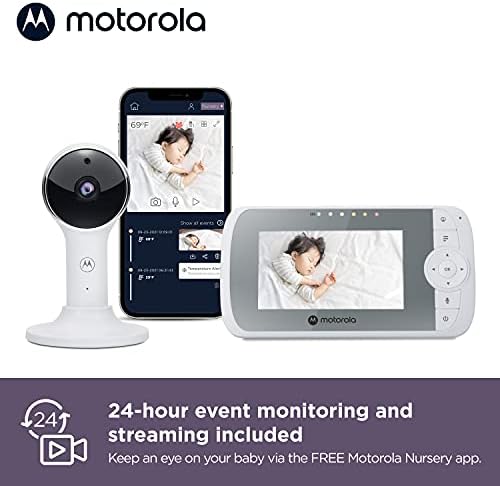 Motorola Baby Monitor VM64-Видеоняня с Wi-Fi диагонал от 4,3 инча с камера HD 1080p - се Свързва с приложението на смартфон, обхват 1000 фута, двупосочен звук, Дистанционно мащабиране, тем