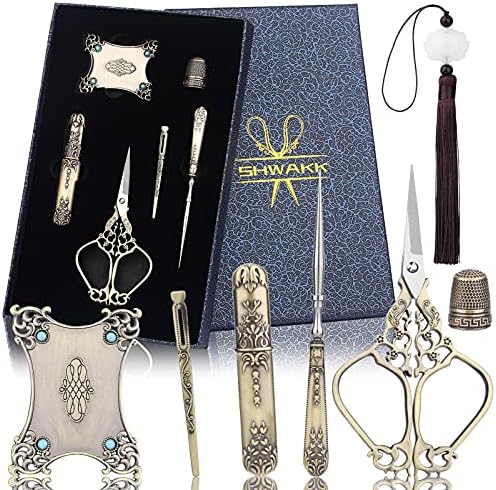 Комплект ножици за бродиране SHWAKK, Реколта Ножици в европейски стил, Ретро Шиене, определени за Бродерия, Шиене, Бродерия, Инструменти за ръчна работа DIY (Формата на б