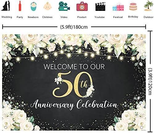 Crefelimas Бели Цветя на Фона на 50-Годишнината от Сватбата за Честването на 50-Годишнината от Брака на Фона на Любовна Парти Украса