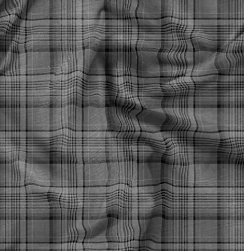 Плат от futon трикотаж Soimoi сив цвят в клетка с щампи върху материи с ширина 58 см