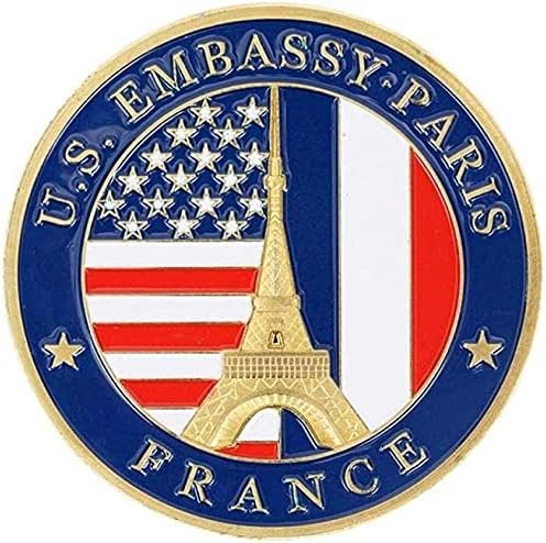Златна Възпоменателна Монета Посолството на САЩ в Париж Франция Айфеловата Кула Айде Емблемата на Американски Орел Копие Спомен