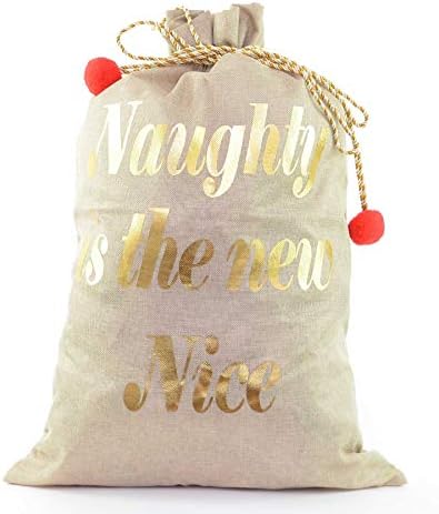 SHATCHI Large Traditional Vintage Hessian Naughty е Нов Красива Чанта на Дядо Коледа, Аксесоари за Отглеждане, Кафява Чанта за коледни подаръци 70 x 50 см, Персонализирана С Коледа (червен), 50