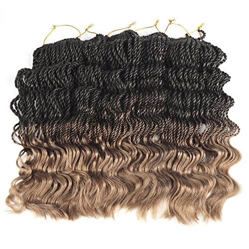 TIHQIEX 14-инчови Сенегалски Плетени Опашка за коса, Вълнообразни краища, 6 опаковки, Къдрава Вълнообразни краища, Синтетични Кичури за удължаване на коса за черни Жени
