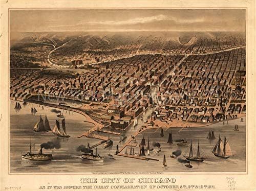 Карта 1871-1872 г. | Град Чикаго, каквато е била преди Великия пожар на 8 октомври