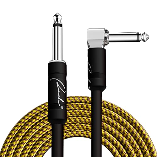 Инструментален кабел Ranch с дължина 20 Метра Кабел с прав ъгъл на наклона на четвърт инч - Здрав кабел за електрическа китара и кабел за усилвател - Висококачествен ка?