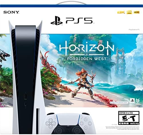 Игрова конзола Horizon Forbidden West в комплект с 4K UHD Blu-ray плейър за PS5Console PS5 Playstation 5 Disc Version с адаптивни тригери, 3D звук, честота от 120 кадъра в секунда, честота 120 Hz, графика на 4