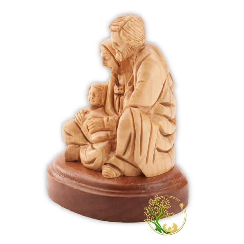 Малка Религиозна Статуя на Дева Мария, Йосиф и Бебето Исус - Статуетка на Ръчно изработени Светото семейство, Вырезанная от маслиново