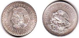 1947 Мексикански Сребърни Куаутемок с пет хиляди песос в отлично състояние