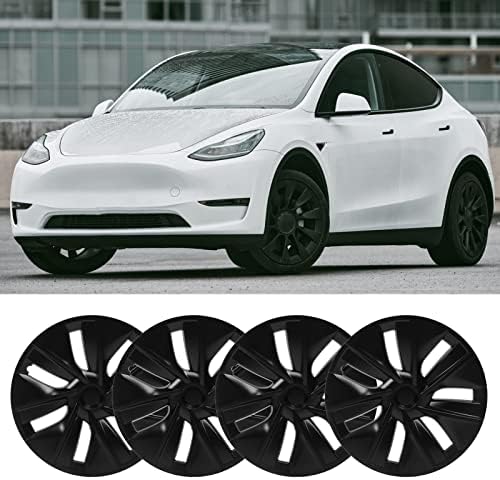 DAUERHAFT 4 бр. за Tesla Model Y 19-Инчов Капачката на главината, Матиран Черен Спортен Дизайн, Защелкивающийся Дизайн, Замяна на