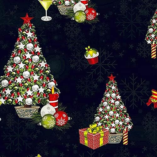 Мартини за Коледа - Стеганая плат от памук с тъмно синьо принтом от The Yard (Тъмно синьо, Зелено, Червено)