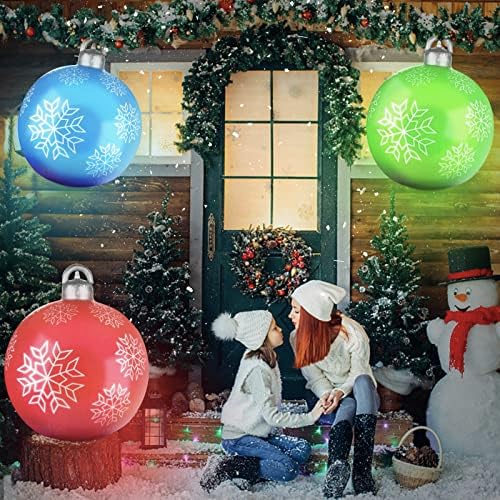 Зажгите Надуваем Коледна топка от PVC, 24-Инчов Голям Надуваем Балон от PVC на Открито, Украсена за Коледа, със светлината, дистанционно управление, Здраво Стои на двора