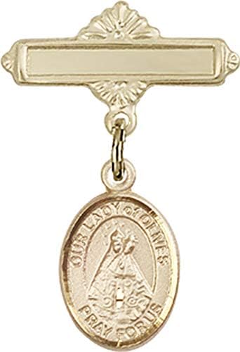 Детски икона Jewels Мания за талисман Маслинова Богородица и полирани игла за иконата | Детски икона от 14-каратово злато с талисман
