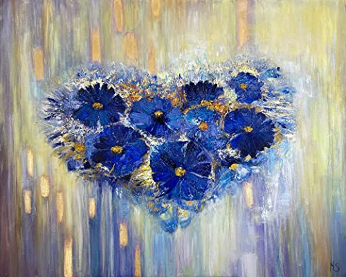 Абстрактна Живопис във формата на Цвете с форма на Сърце, Романтично Лилава Картина, Много Нежна Картина в формата на Цветя във
