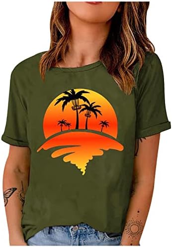 Хавайски Плажни Ризи, Дамски Тениска За Сърфиране с Палми, Тениска с къс ръкав и кръгло деколте, Потник, Празнична Ежедневна Туника