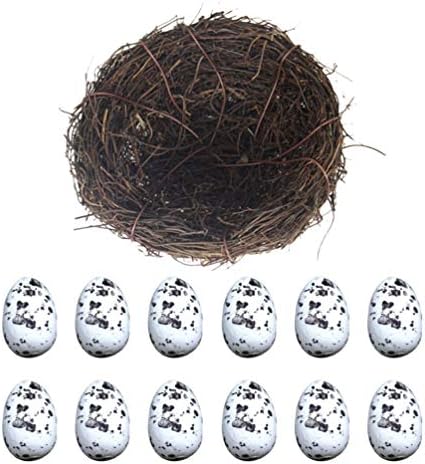 Amosfun Изкуствено Гнездо на птици с 12 бр Пятнистыми Яйца за Великден Украса на Градината и Двора за Сватба 20 см