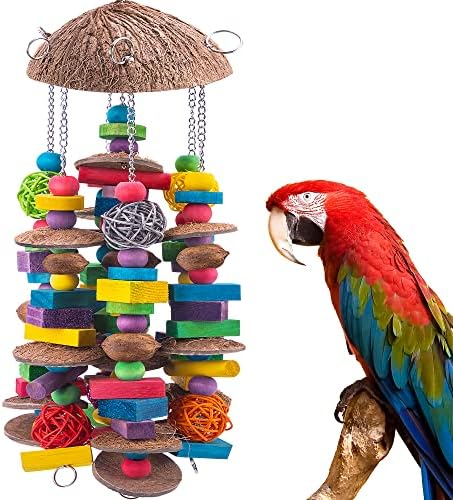 EBaokuup на Голяма Птица, Играчки за Папагали, Цветни Дървени Блокчета, Играчки За Дъвчене Птици, Клетка за Ухапване Папагал Играчка