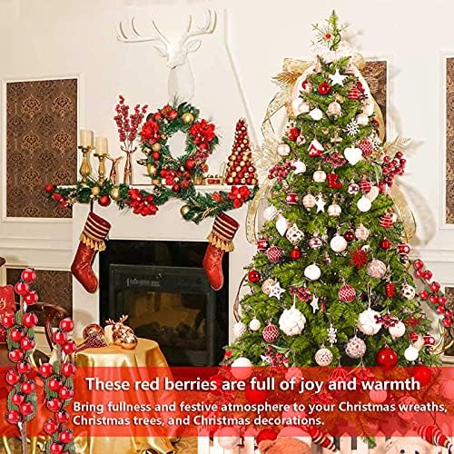 Изискана Коледна Декоративни Подаръци, 24 бр. Изкуствени Червени горски Плодове Стъбла-от Клонки, Коледни Червен Зрънце Стрък-Стрък,