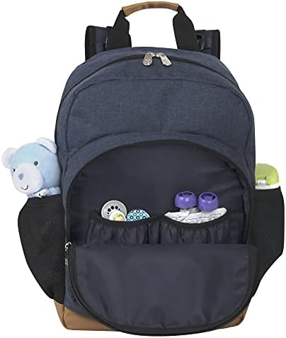Раница-чанта за Памперси Fastfinder Multipocket Сив Цвят от Fisher-Price с Подплата за Свободни и ремъци за детски колички (в синьо)