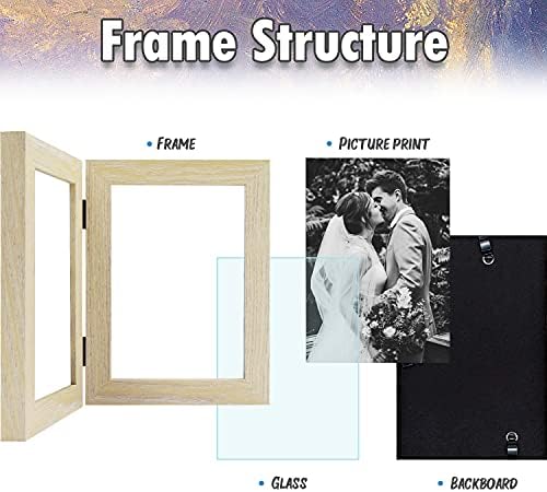 AUEAR, Двойна рамка за снимки 5x7 с Натурален стъкло, Комплект от 2-те Откидных рамки за снимки, с вертикални плотове (Двойна 5X7,