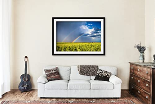 Печат на изображение в рамка с допълнителна подложка (готова за окачване) Изображение на Двойна Дъга над пшеничным поле в пролетен