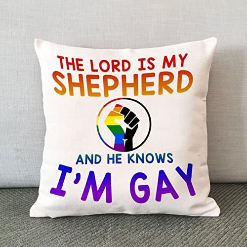 Дъгова Гордост Гей Лесби един и същи пол ЛГБТК Калъфка За възглавница Господ Мой Пастир, и Той знае, че аз съм гей Калъфка Калъф