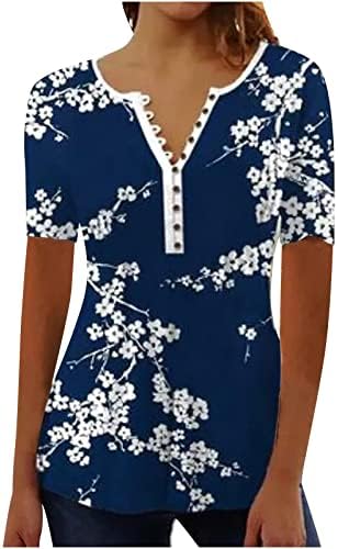 Блуза от Ликра с V Образно деколте, Есенно-Летни Дамски Блузи с Къс Ръкав и Цветен Модел, Секси Нагънат Блузи Копчета За Момичета