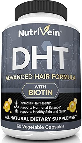 Блокиране на DHT Nutrivein с биотин - Стимулира растежа на косата и нови фоликули за мъже и жени - 30-дневен запас (60 капсули,