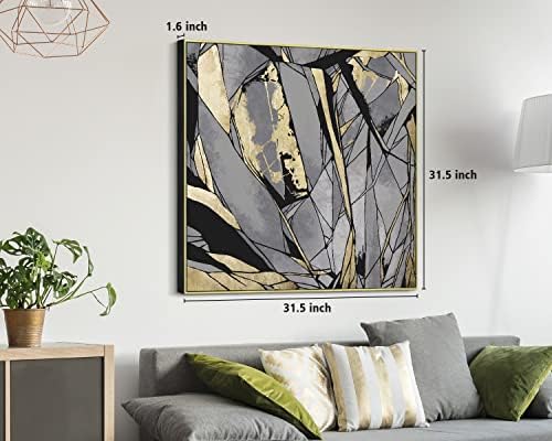 Pigort Абстрактно Стенно изкуство на платното за всекидневната, златни и сиви Ръчно рисувани, Голямо Художествено Платно за домашен