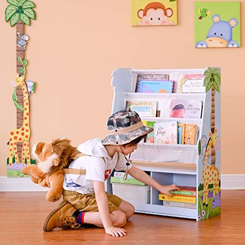 Bookshelf Fantasy Fields Sunny Safari, са за деца с дървени дисплей и чекмедже за съхранение, многоцветен