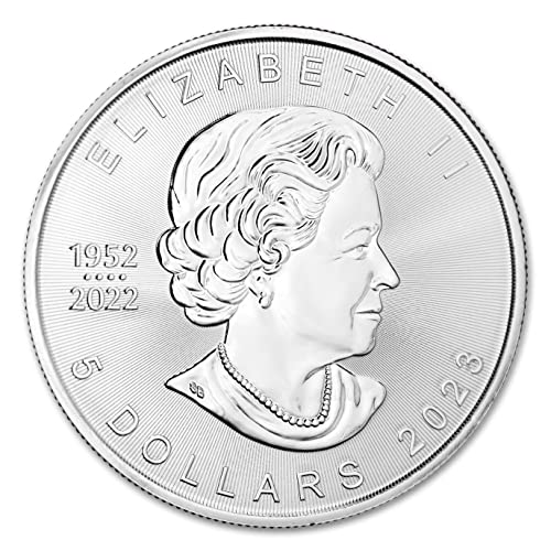2023 Без знака на ментата Лот (5) 1 унция канадски сребърни монети Милиард кленов листа, Диамантени, без движение, със сертификати