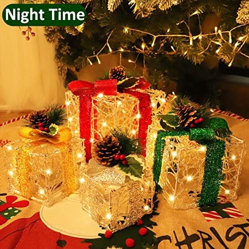 [ Много Големи 12-10-8-7 ] 4 Опаковка от 70 Led Подарък Кутии с осветление, Коледна Украса, Вставляемая Прозрачна Акрилна Светещ