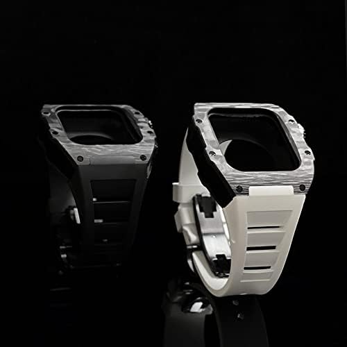 KANUZ Луксозен Калъф от въглеродни влакна, набор ленти за Apple Watch 8 7 45 mm 6 5 4 se, 44 мм, гумен ремък, комплект промяна Направи
