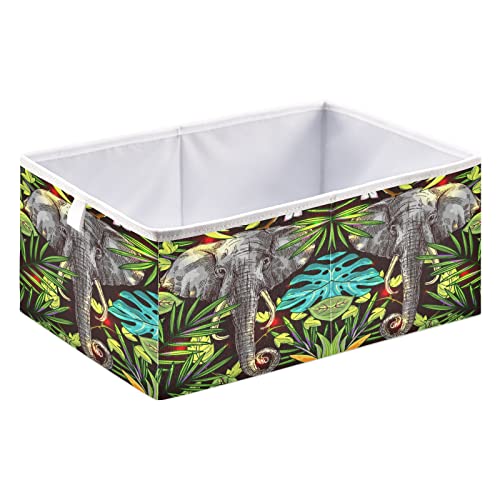 Тропически Цветя Кутия за съхранение на кубчета под формата на Слон, Сгъваеми кутии за съхранение, Водоустойчив кош за играчки,