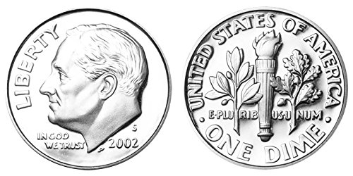 Сребърен десятицентовик 2002 година с доказателство Рузвелт 10в DCAM Монетен двор на САЩ