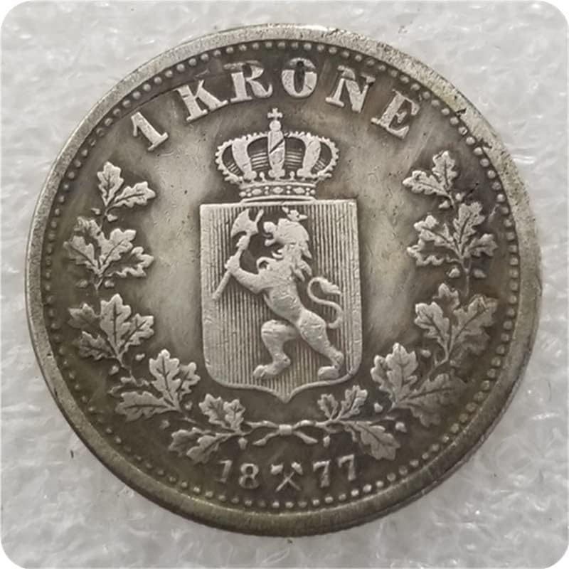 Норвегия 1875,1877,1898,1900,1904 Монети Норвегия в 1 КОРОНАТА Сребърен долар